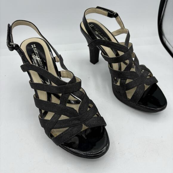 Naturalizer‎ N5 Comfort Heels Womens Size 8 Pumps Delma Black Open Toe Slingback - Picture 1 of 11
